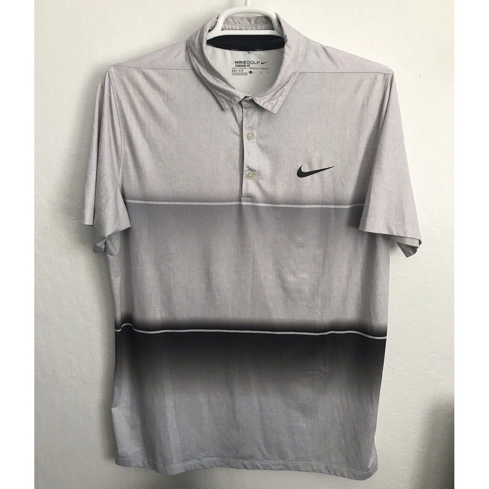 Nike Golf Mens Polo Shirt Standard Fit Dri Fit Short Sleeve Sz L Gray Vented